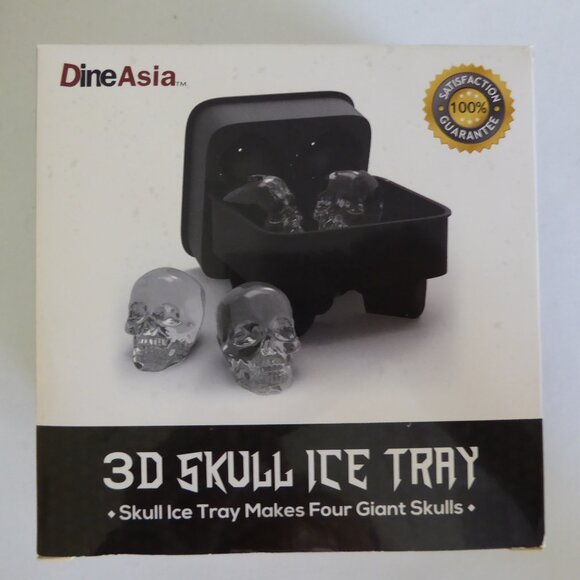 DINE ASIA BRAND TWO 3D SKULL ICE CUBE SILICONE TRAY MAKER MOLD FORMS (USED ONCE - Picture 2 of 12